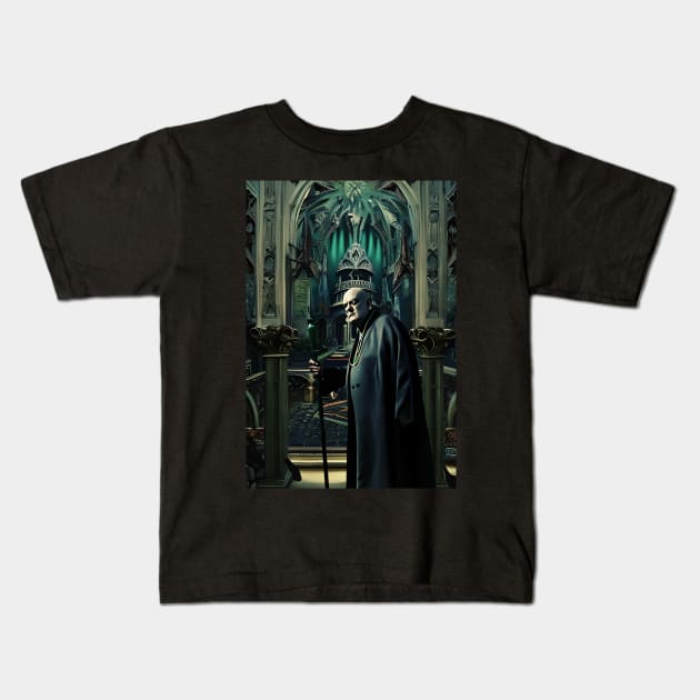 Aleister Crowley The Great Beast of Thelema in a Dark Magickal Palace Digital Art Kids T-Shirt by hclara23